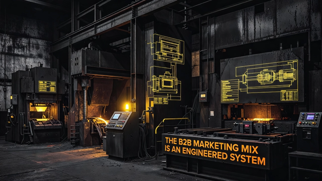 Professional header image for industry analysis: The B2B Marketing Mix Is an Engineered System