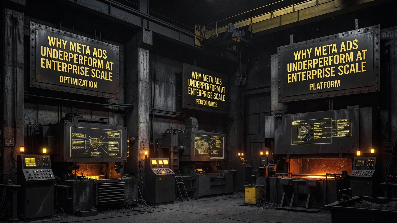 Professional header image for industry analysis: Why Meta Ads Underperform at Enterprise Scale