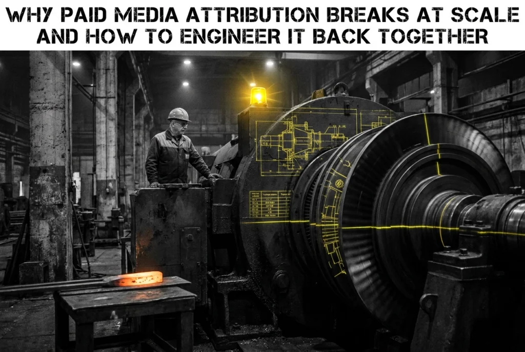Professional header image for industry analysis: Why Paid Media Attribution Breaks at Scale and How to Eng...