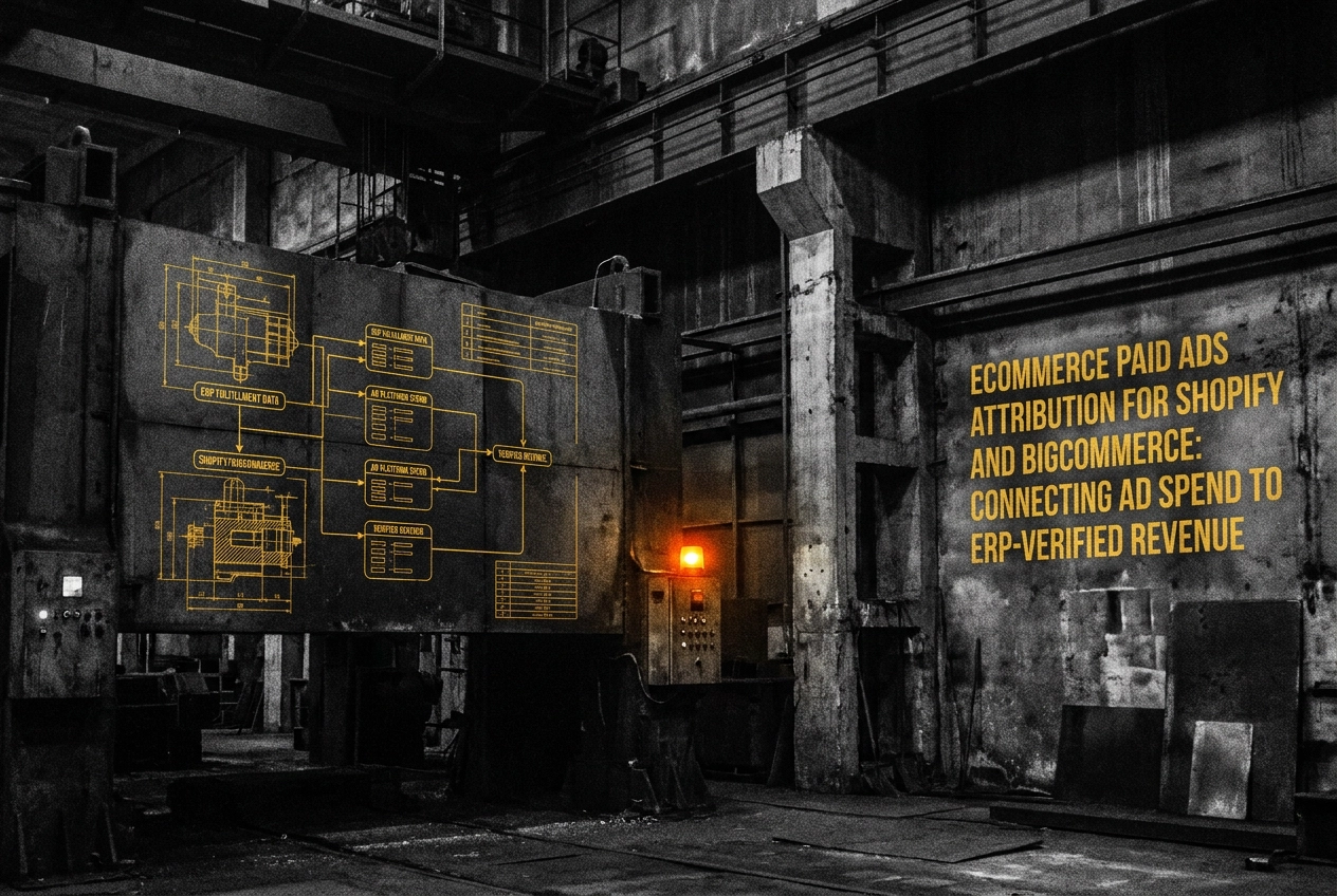 Professional header image for industry analysis: Ecommerce Paid Ads Attribution for Shopify and BigCommerc...